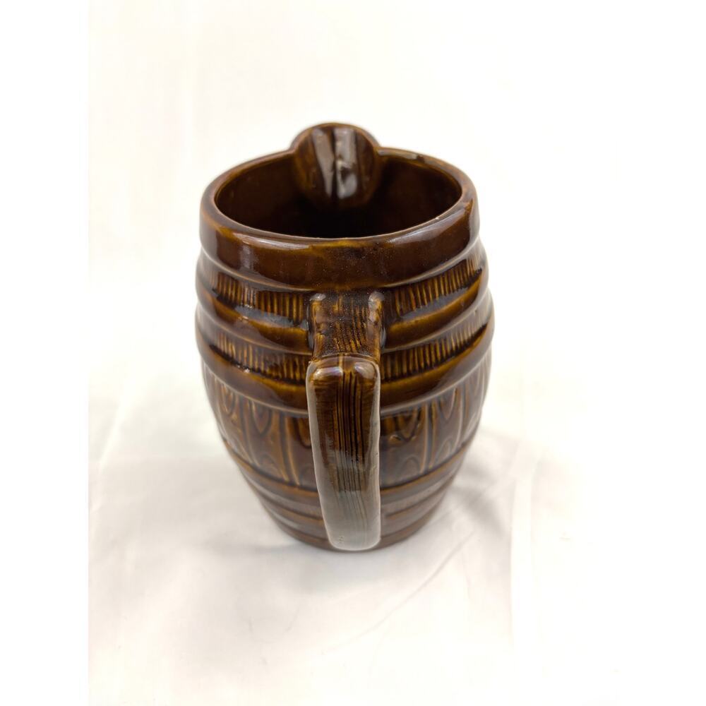 Vintage‎ Brown Glaze Barrel Pitcher Pottery 7" - Picture 12 of 12